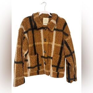 Stoosh Cozy Teddy Plaid Button-Up Jacket - Brown & Black